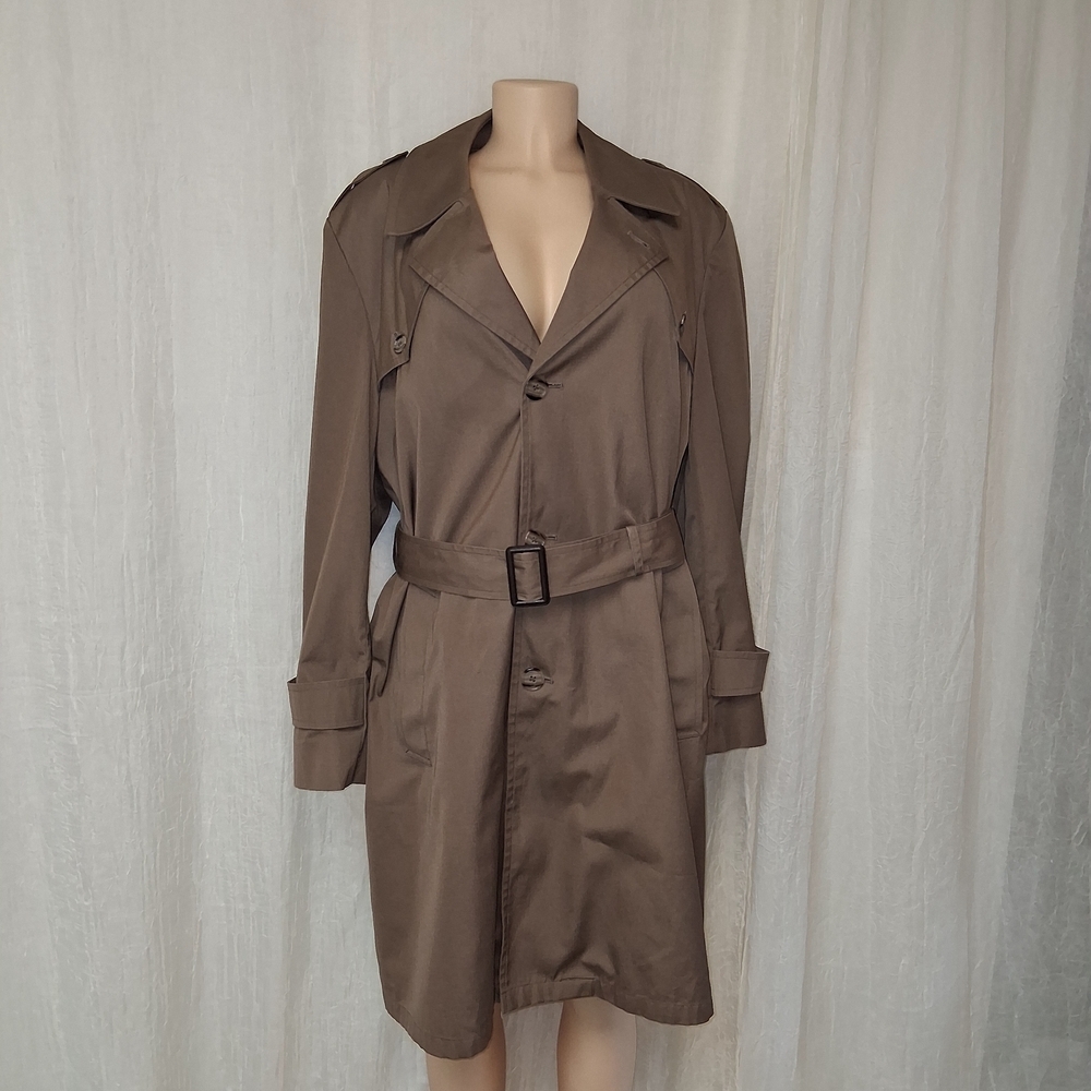 Botany 500 Brown Herringbone Trench Coat Women Size 42 Made In Usa